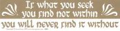 If What You Seek You Find Not Within You Will Never Find It - Bumper Sticker                                              