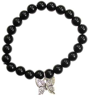 Black Obsidian Hope Silver Butterfly  Bracelet                                                                                 