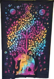 Elephant Tree Tie Dye Tapestry  54" x 86"                                                                               